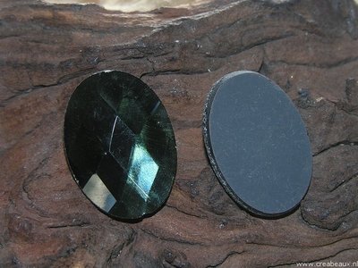 Plaksteen ovaal facet geslepen, 29x21mm, groen-zwart
