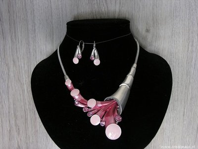 Set ketting & oorbellen ornamenten, roze-zilverkleur