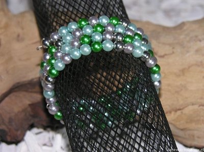 Rocaille mix, wikkelarmband ø57mm, groen-mintgroen-grijs