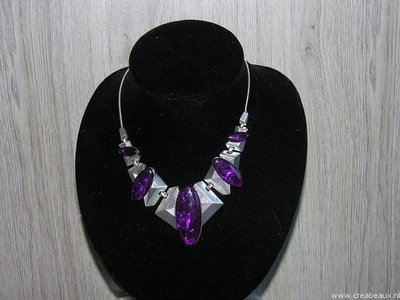 Ketting grote ornamenten, 50cm, zilverkleur-paars