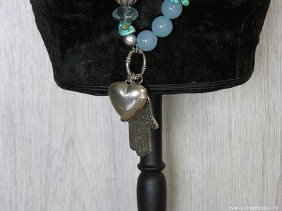 Fatima-hand en hanger, 55cm, lichtblauw-zilverkleur