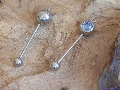 Nietstift met afneembare strassbol, 35x8mm, licht saffierblauw