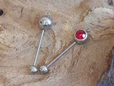 Nietstift met afneembare strassbol, 35x8mm, rood