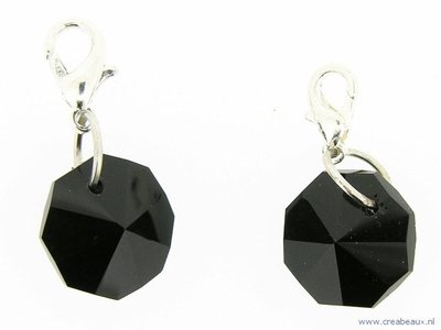 Flying charm, achthoek facet geslepen, zwart