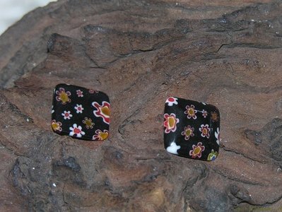 Plaksteen Italian style met bloemen, 14x14mm, zwart