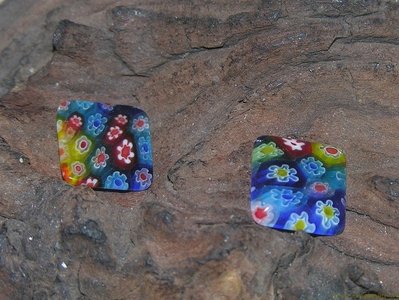 Plaksteen Italian style met bloemen, 14x14mm, multicolor