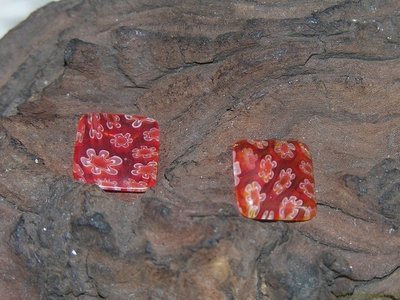 Plaksteen Italian style met bloemen, 14x14mm, oranjerood