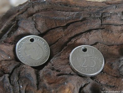 Muntje 25 cent, 18mm, antiek zilverkleur