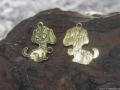 Hond met kastje, 29x22mm, oudgoudkleurig