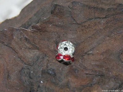 Spacer met kristal, 08mm, zilverkleur-licht siamrood