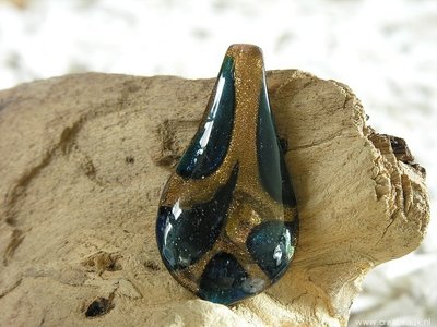 Hanger blad, 60x31mm, turquoise-goudkleur