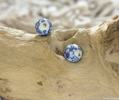Kraal versierd, 12mm, delftsblauw