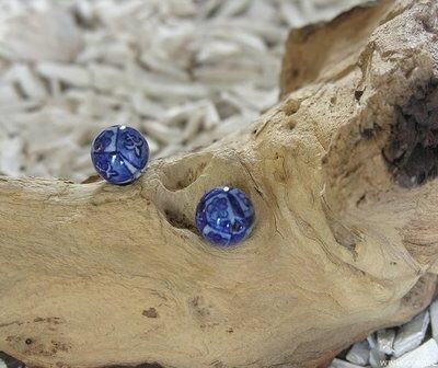 Kraal versierd, 16mm, delftsblauw