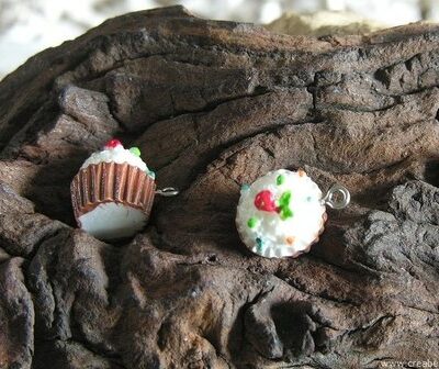 Cup cake, 17x12mm, bruin-wit